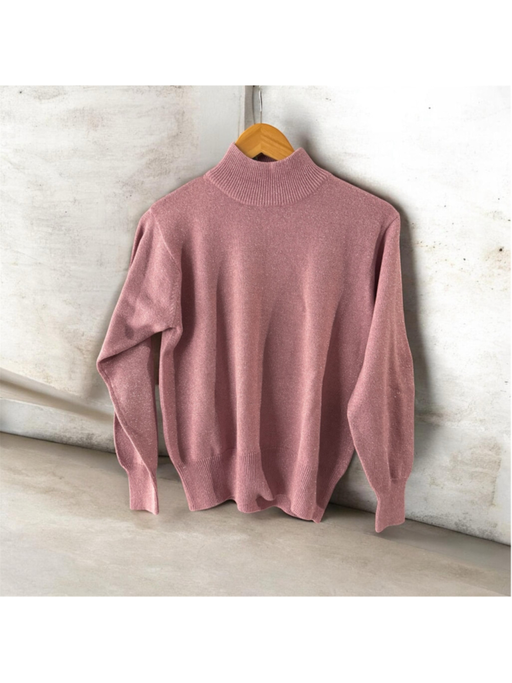 Women's Dressbarn Mock Neck Sweater Size M Pink Metallic Shimmer
